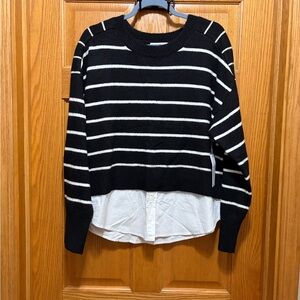 Liz Claiborne Black and White Layered Crew Neck Sweater